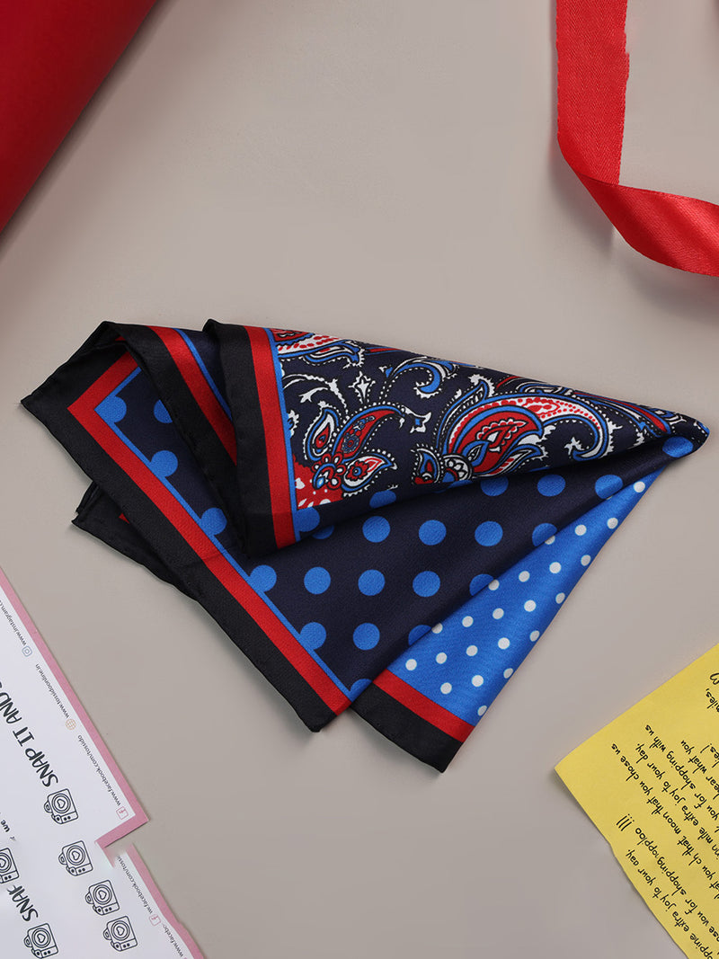 Blue & Red Multipattern Silk Pocket Square