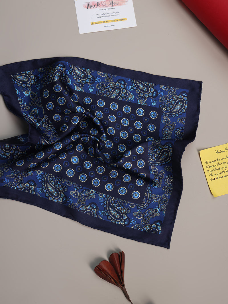 Blue Paisley Silk Pocket Square