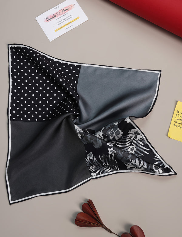 Black & Grey Multipattern Silk Pocket Square