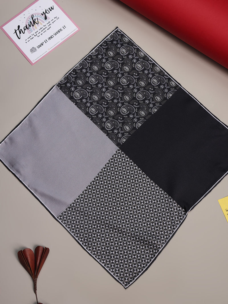 Black & Grey Multipattern Silk Pocket Square