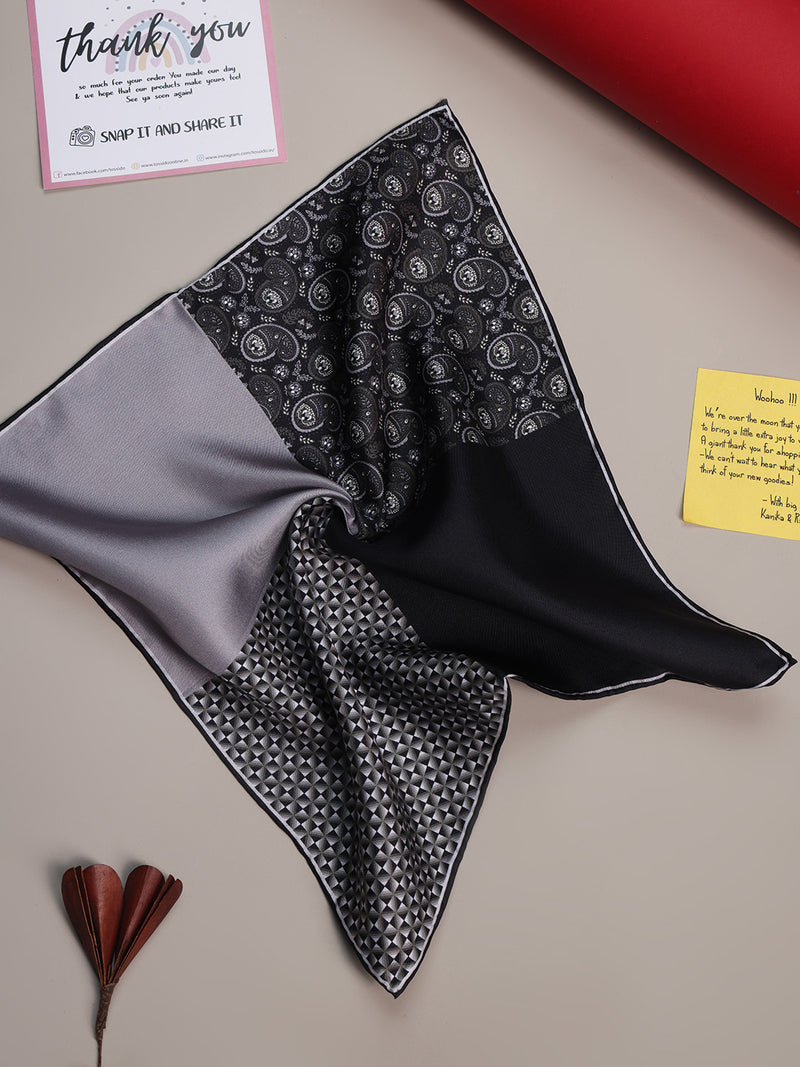 Black & Grey Multipattern Silk Pocket Square