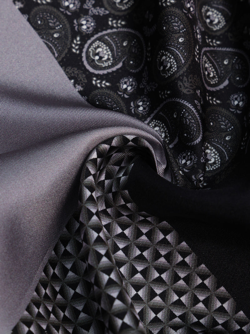 Black & Grey Multipattern Silk Pocket Square