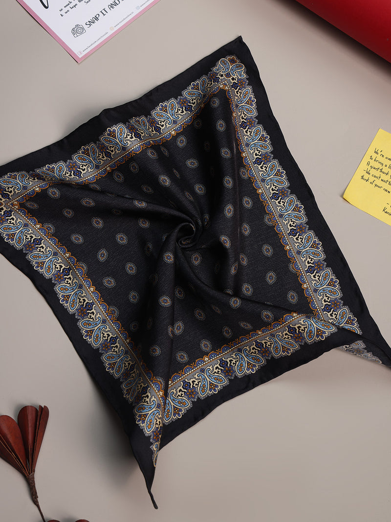 Black Geometric Silk Pocket Square