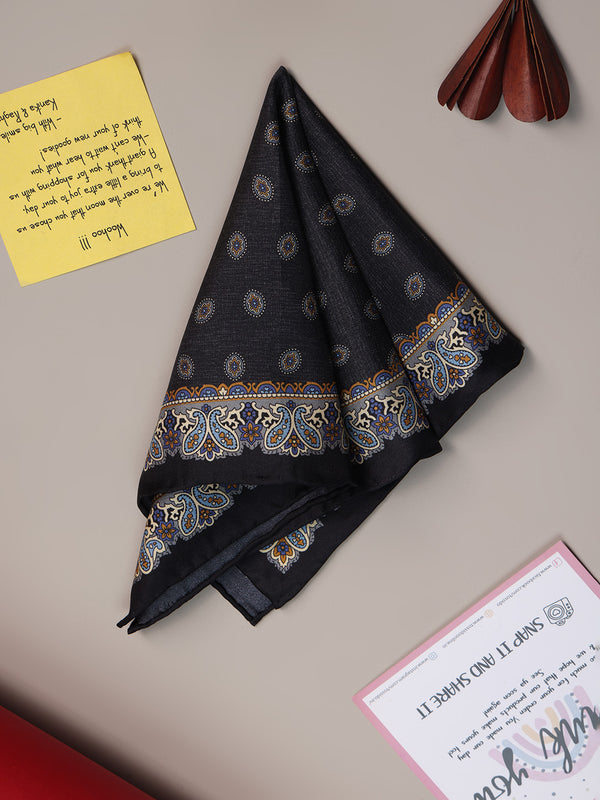 Black Geometric Silk Pocket Square