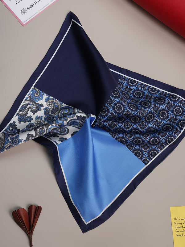 Blue Multipattern Silk Pocket Square