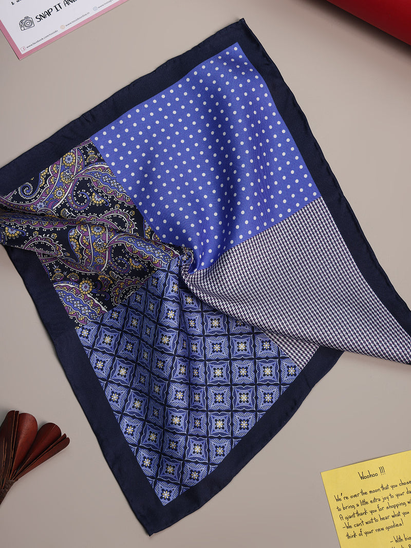 Blue & Grey Multipattern Silk Pocket Square