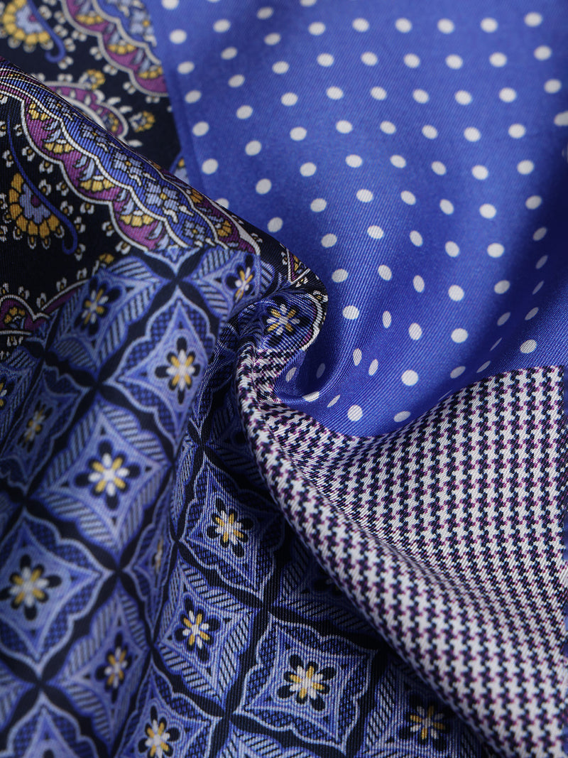 Blue & Grey Multipattern Silk Pocket Square