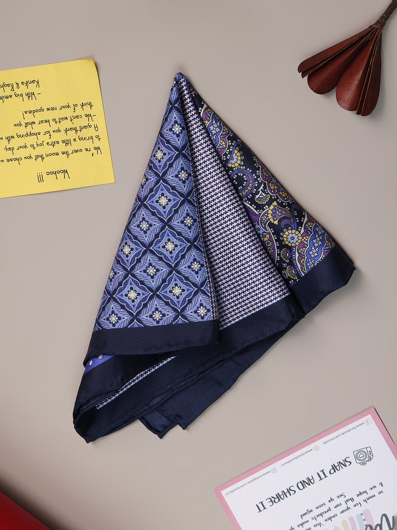 Blue & Grey Multipattern Silk Pocket Square