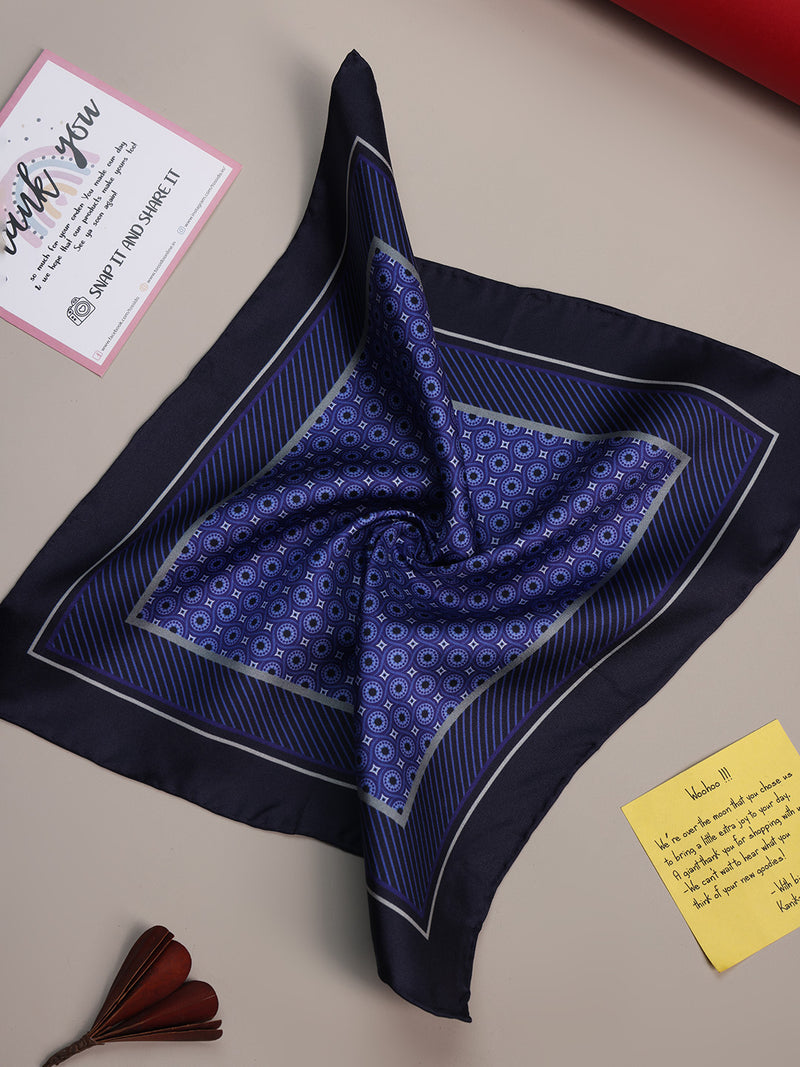 Blue Geometric Silk Pocket Square