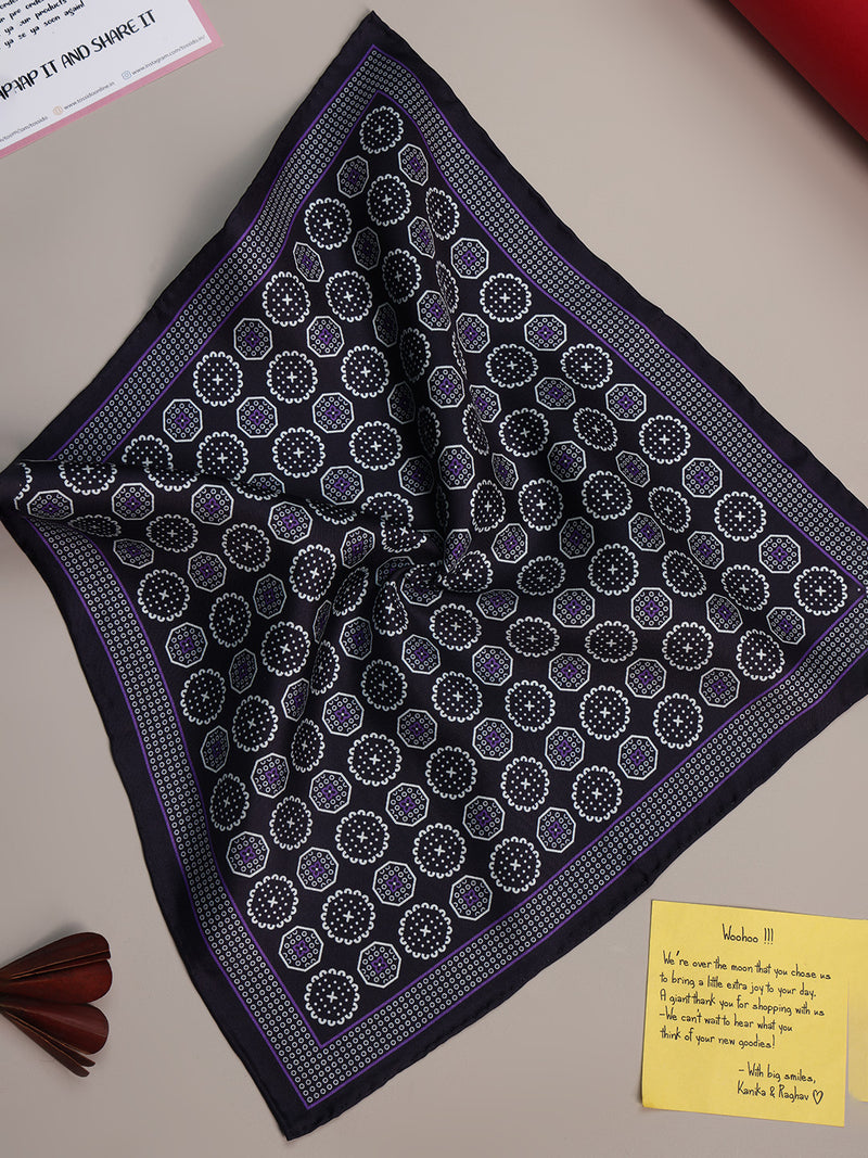 Black Geometric Silk Pocket Square