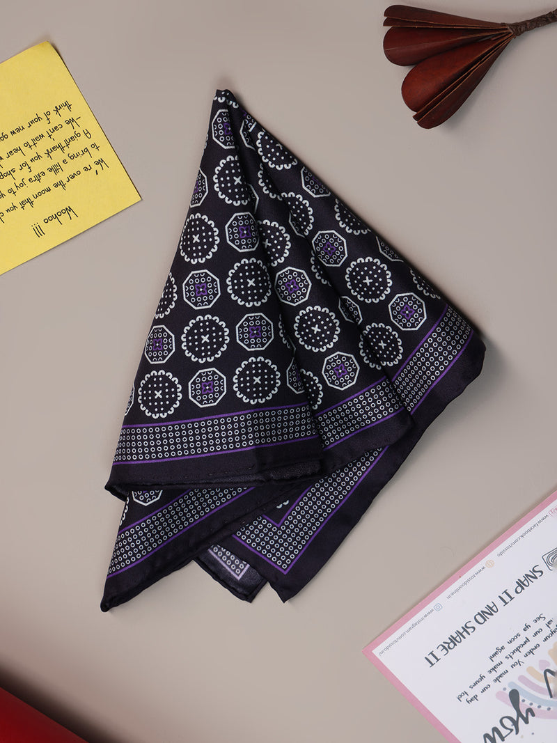 Black Geometric Silk Pocket Square