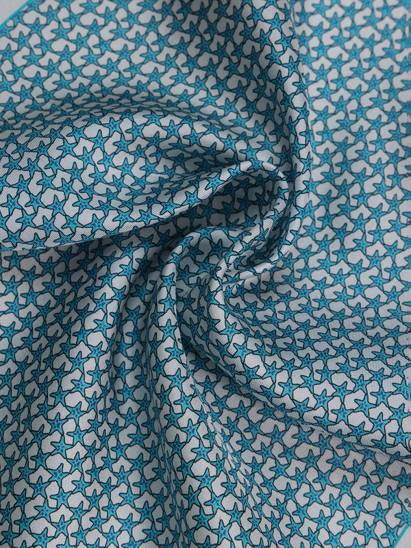 Blue Starfish Silk Pocket Square