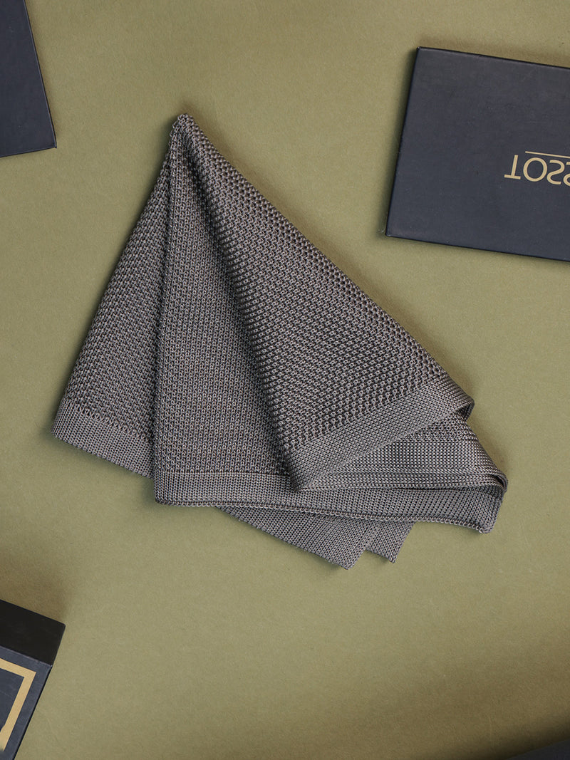 Grey Solid Knitted Pocket Square