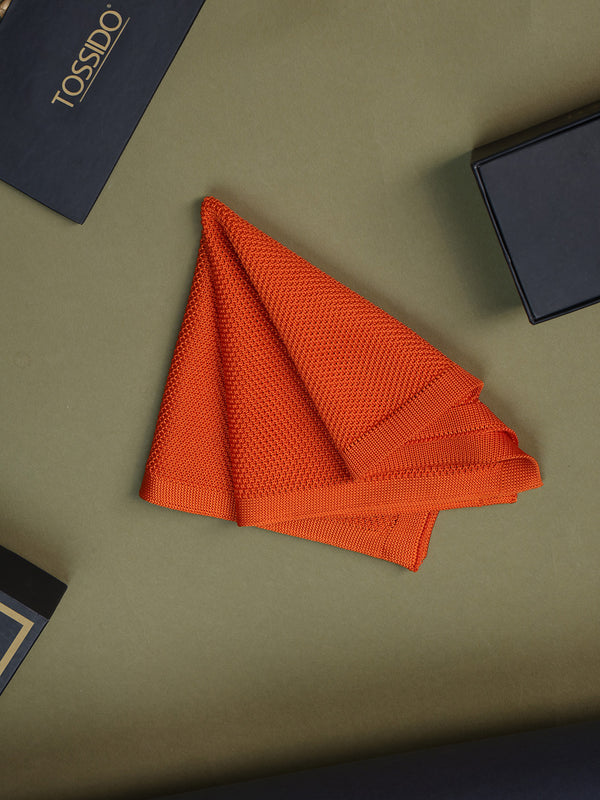 Orange Solid Knitted Pocket Square