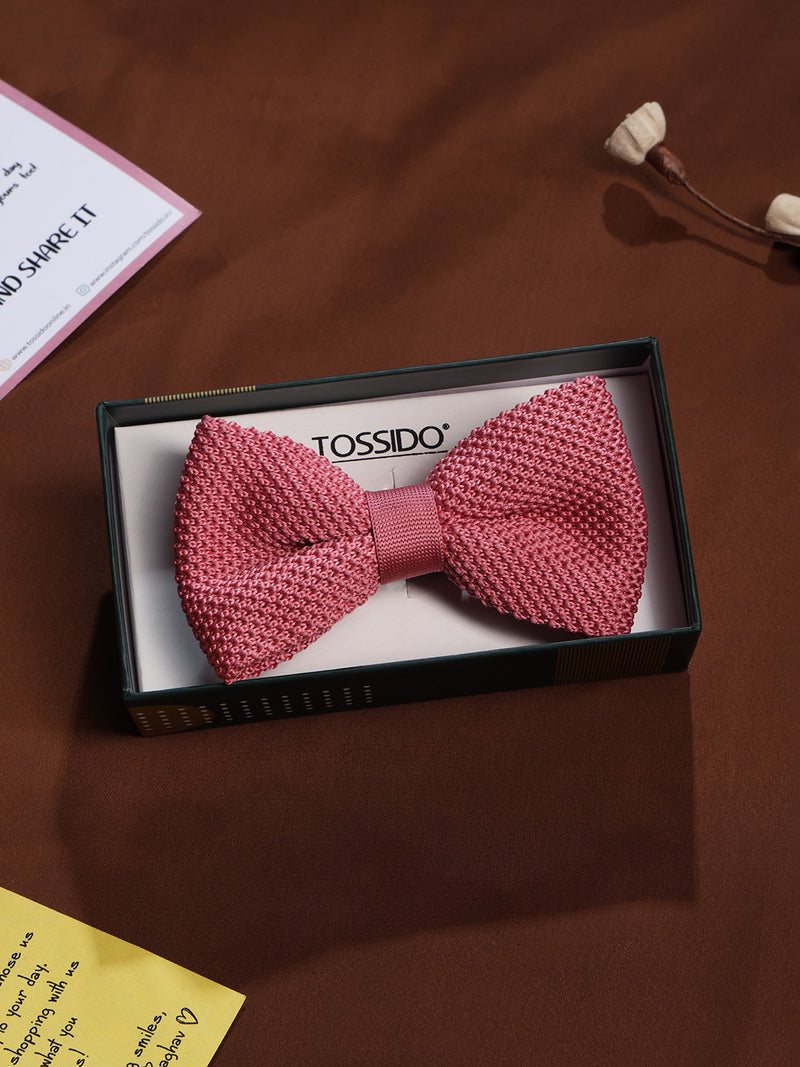 Pink Solid Knitted Bowtie