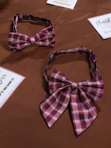 Maroon Check Bowtie Set for Men and Dogs