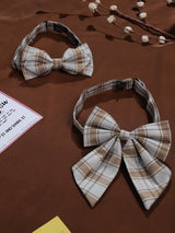 Beige & Brown Check Bowtie Set for Men and Dogs