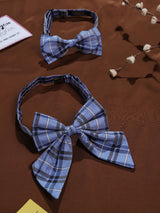 Blue Check Bowtie Set for Men and Dogs