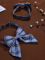 Blue Check Bowtie Set for Men and Dogs