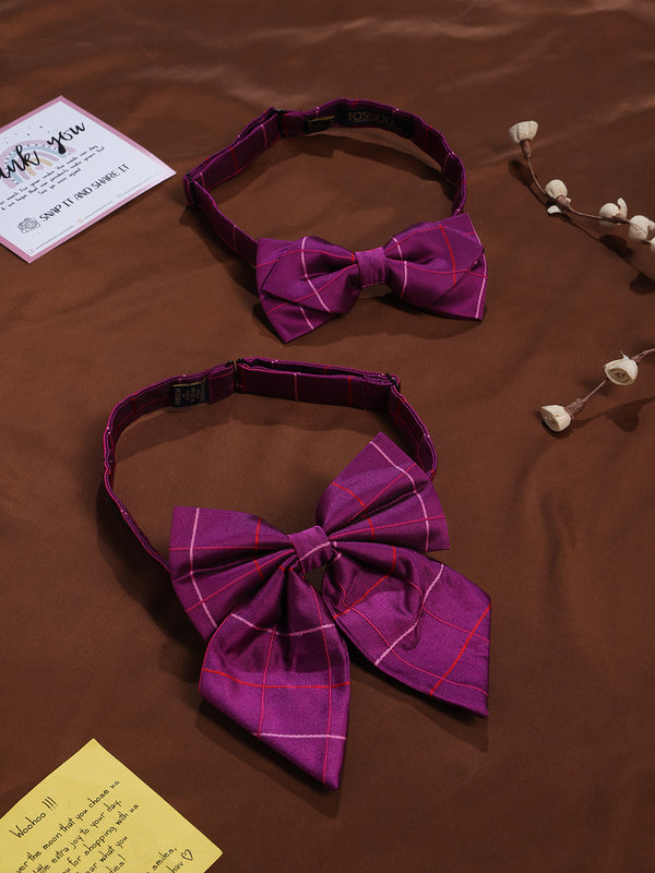 Purple Check Bowtie Set for Men and Dogs