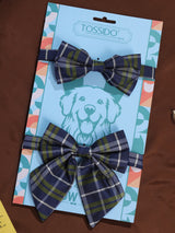 Blue Check Bowtie Set for Men and Dogs