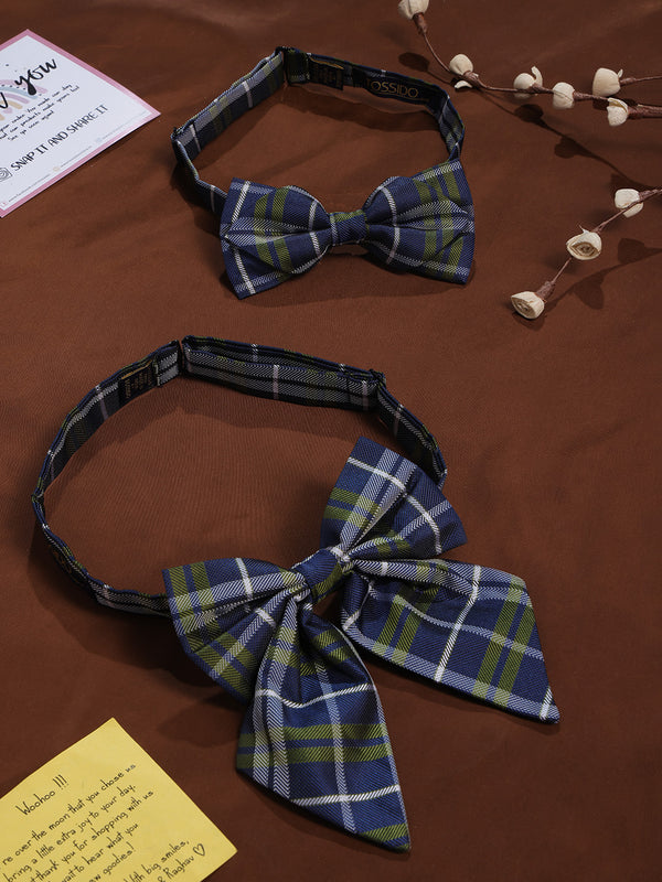 Blue Check Bowtie Set for Men and Dogs