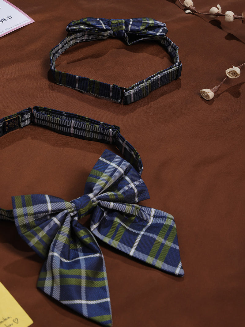 Blue Check Bowtie Set for Men and Dogs