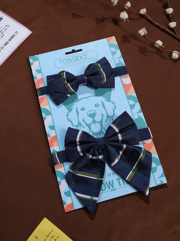 Blue Check Bowtie Set for Men and Dogs