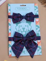 Blue Check Bowtie Set for Men and Dogs