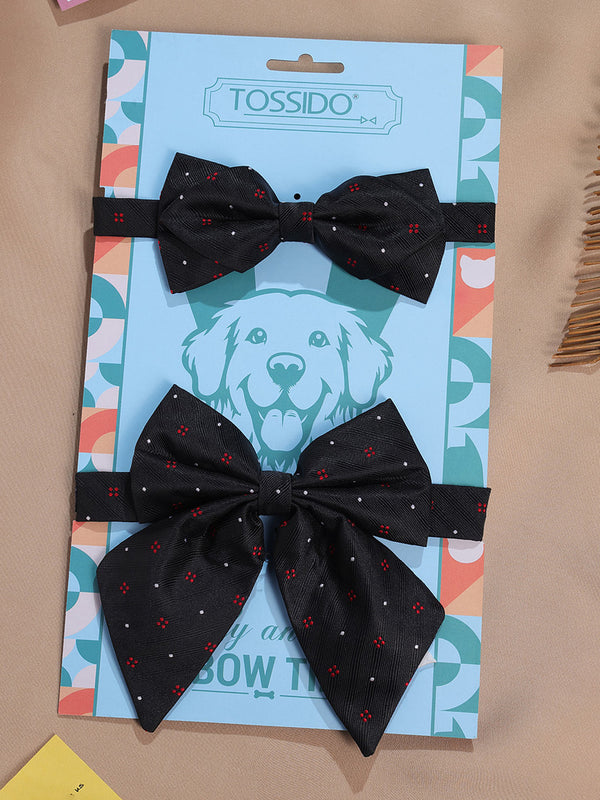 Black Geometric Bowtie Set for Men and Dogs