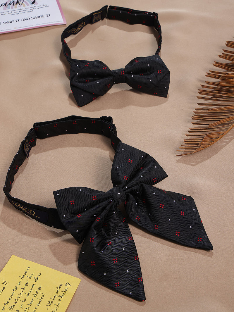 Black Geometric Bowtie Set for Men and Dogs