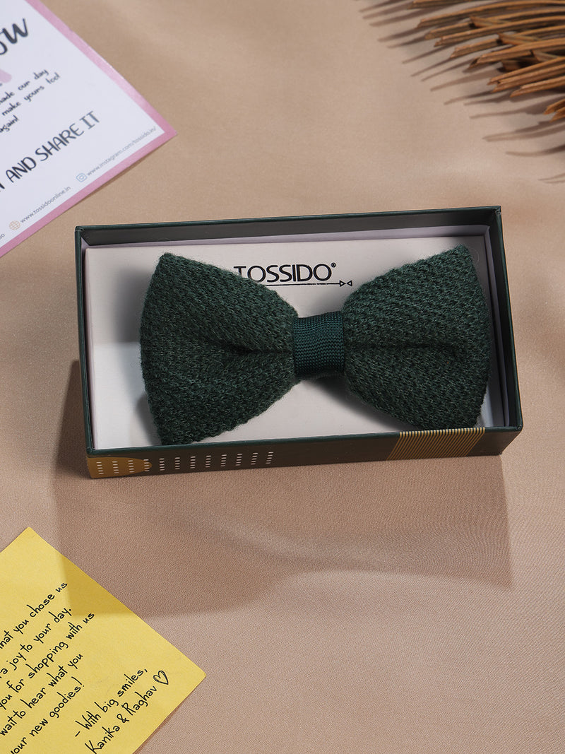 Dark Green Solid Wool Bow Tie