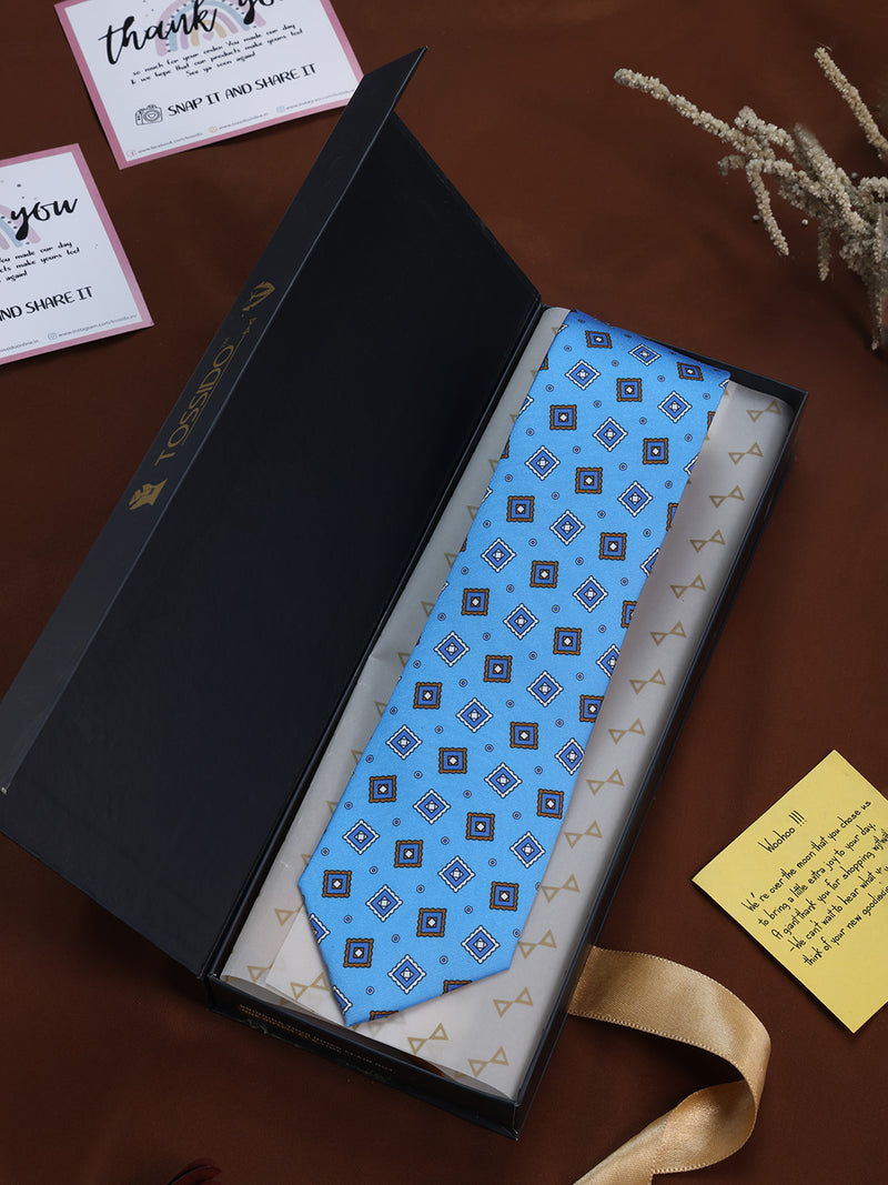 Blue Geometric Printed Necktie