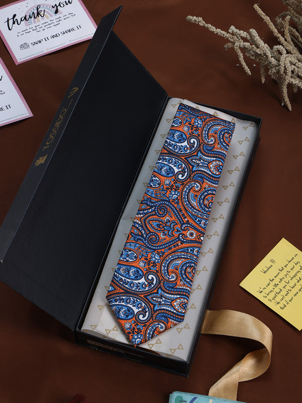 Blue & Brown Paisley Printed Necktie