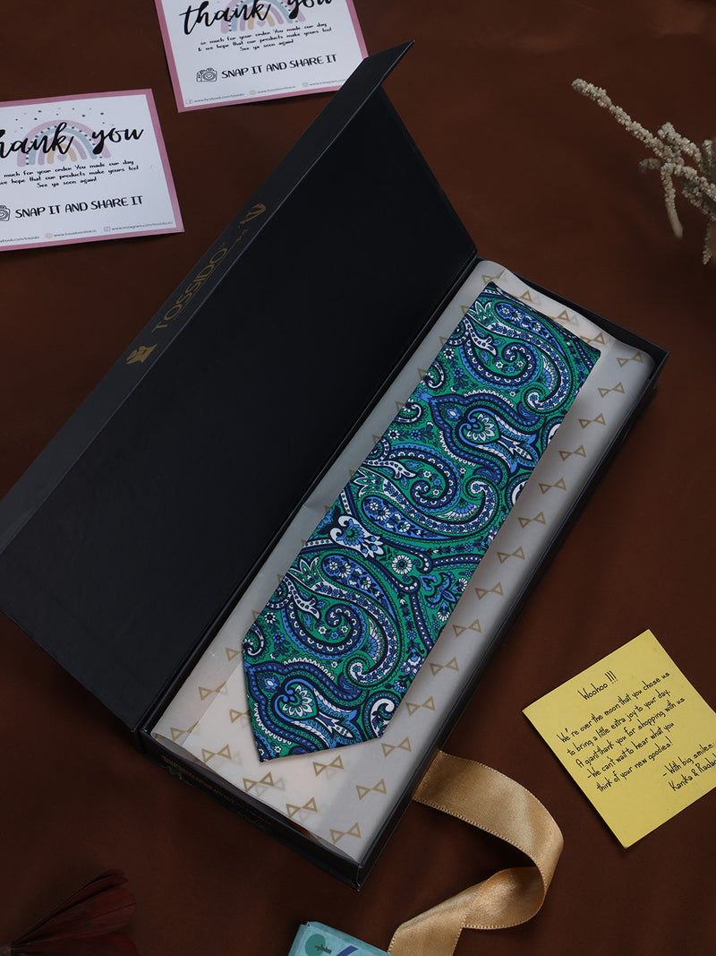 Blue & Green Paisley Printed Necktie