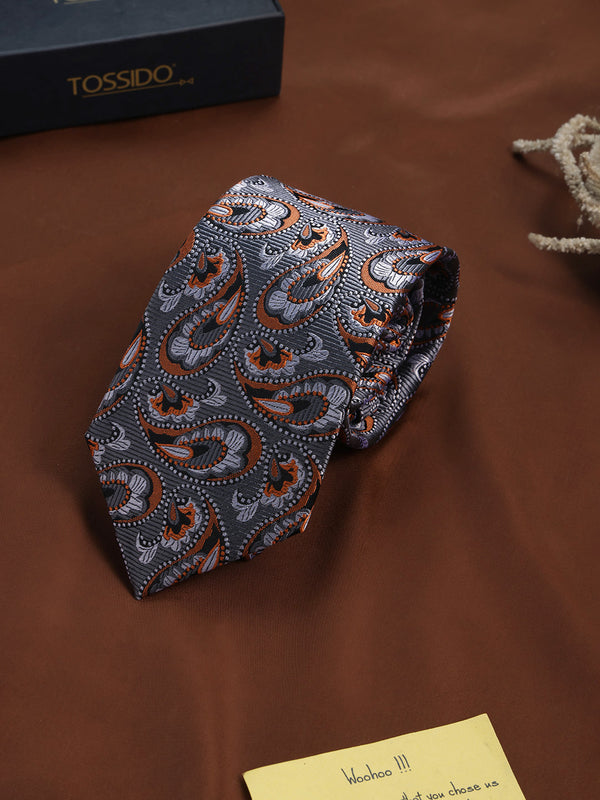 Silver Paisley Woven Necktie