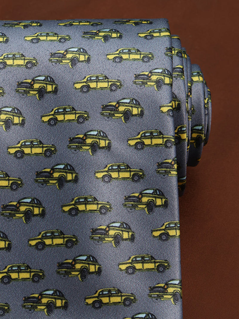 Grey Cars Printed Necktie