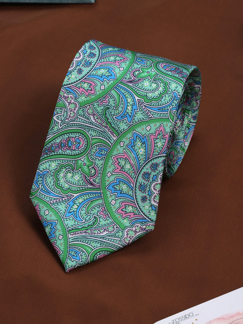 Green Paisley Printed Necktie