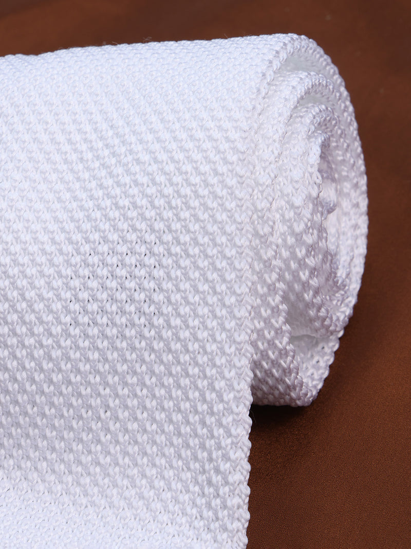 White Solid Knitted Necktie