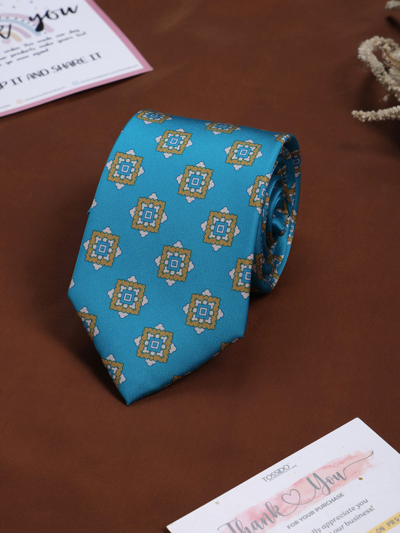 Blue Geometric Printed Necktie