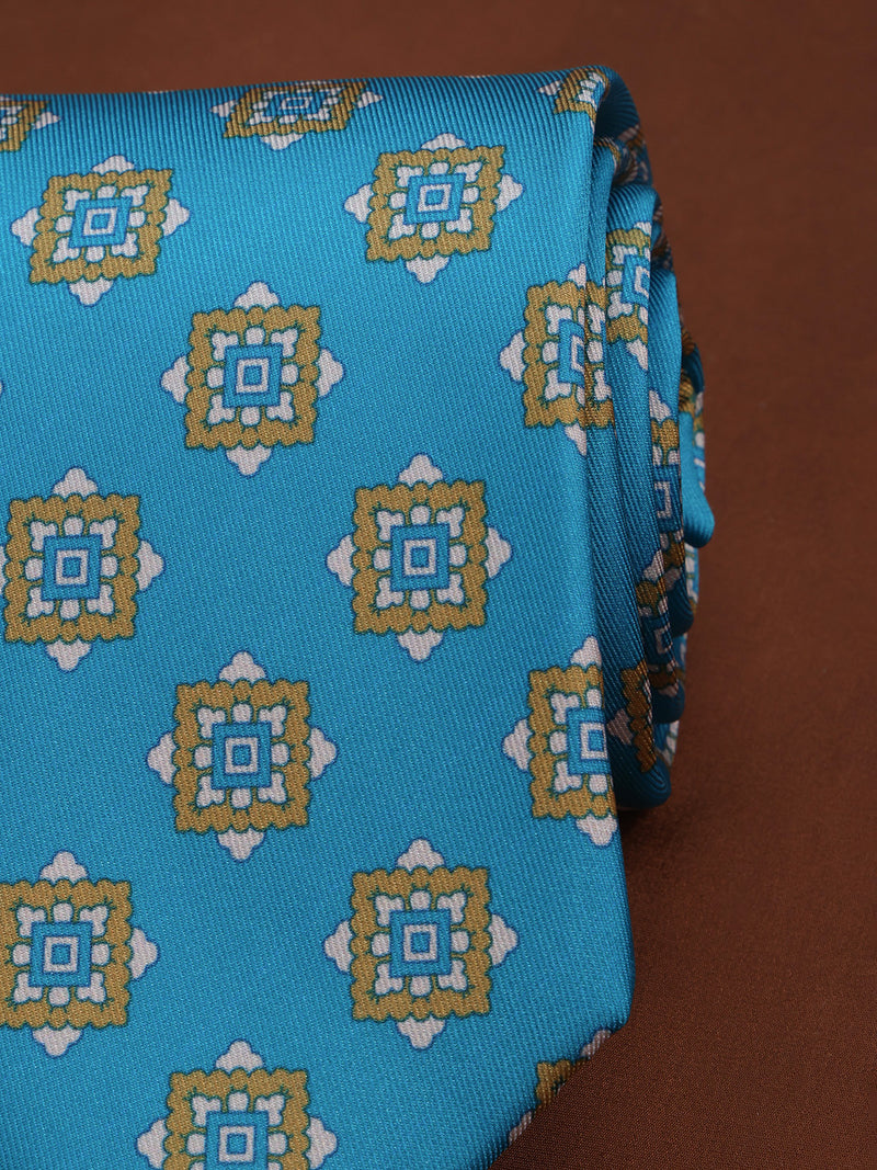 Blue Geometric Printed Necktie