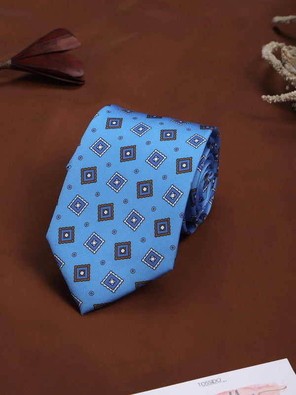 Blue Geometric Printed Necktie