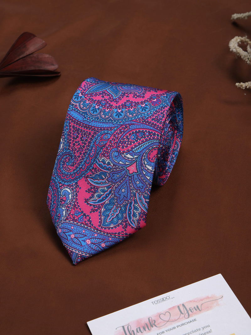 Blue Floral Printed Necktie