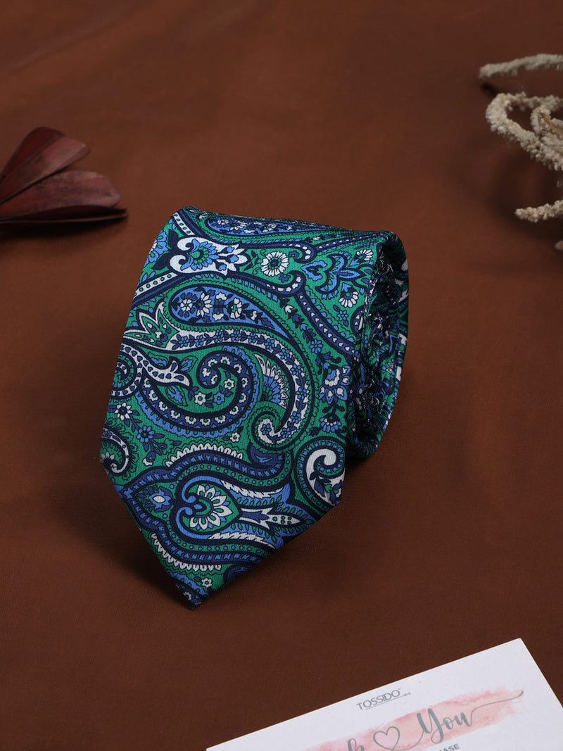 Blue & Green Paisley Printed Necktie