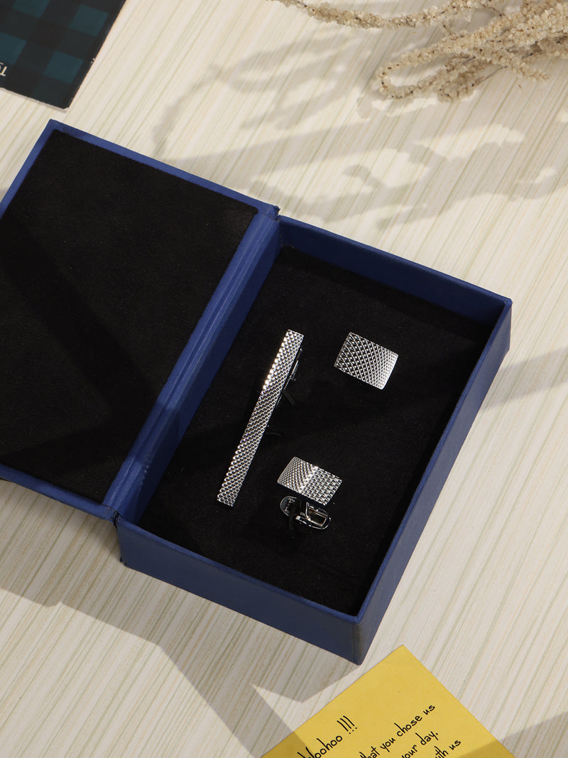 Silver Tie bar & Cufflink Set