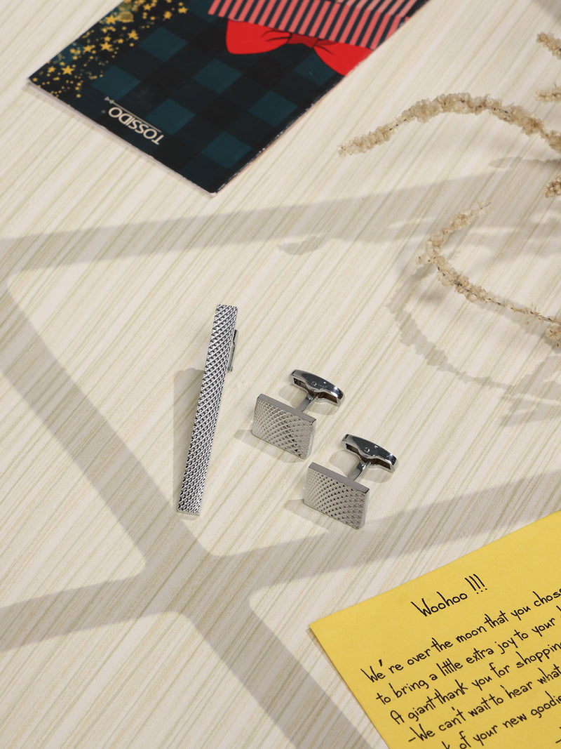 Silver Tie bar & Cufflink Set