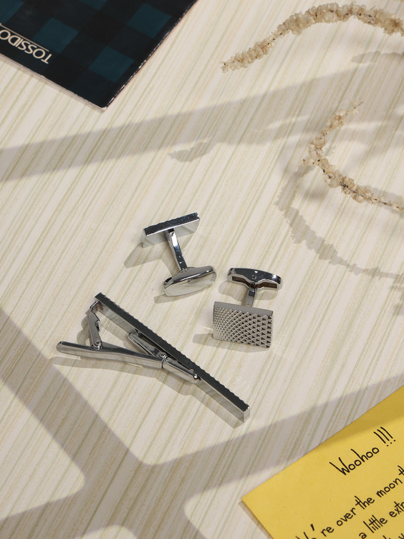 Silver Tie bar & Cufflink Set