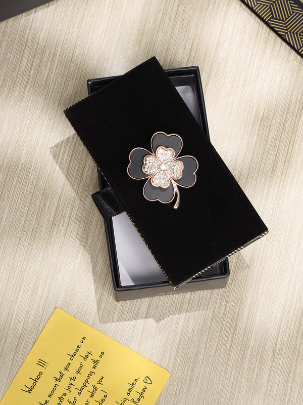 Black & Gold Leaf Clover Brooch