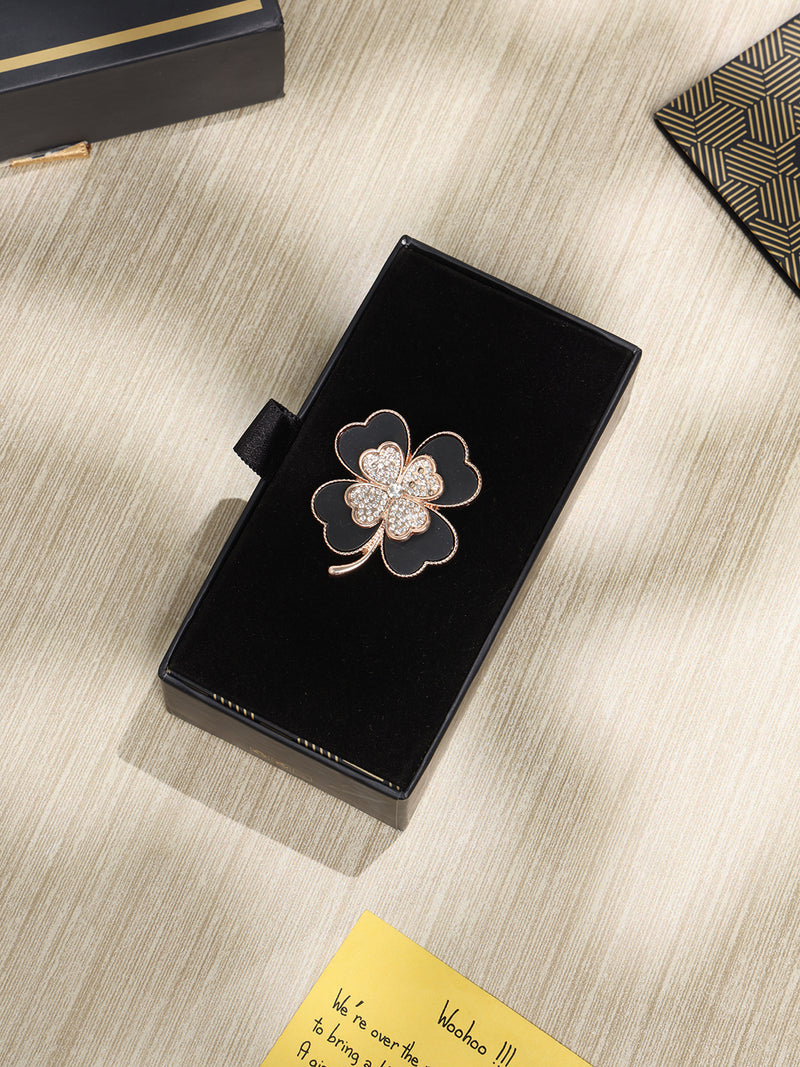 Black & Gold Leaf Clover Brooch
