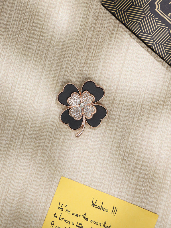 Black & Gold Leaf Clover Brooch